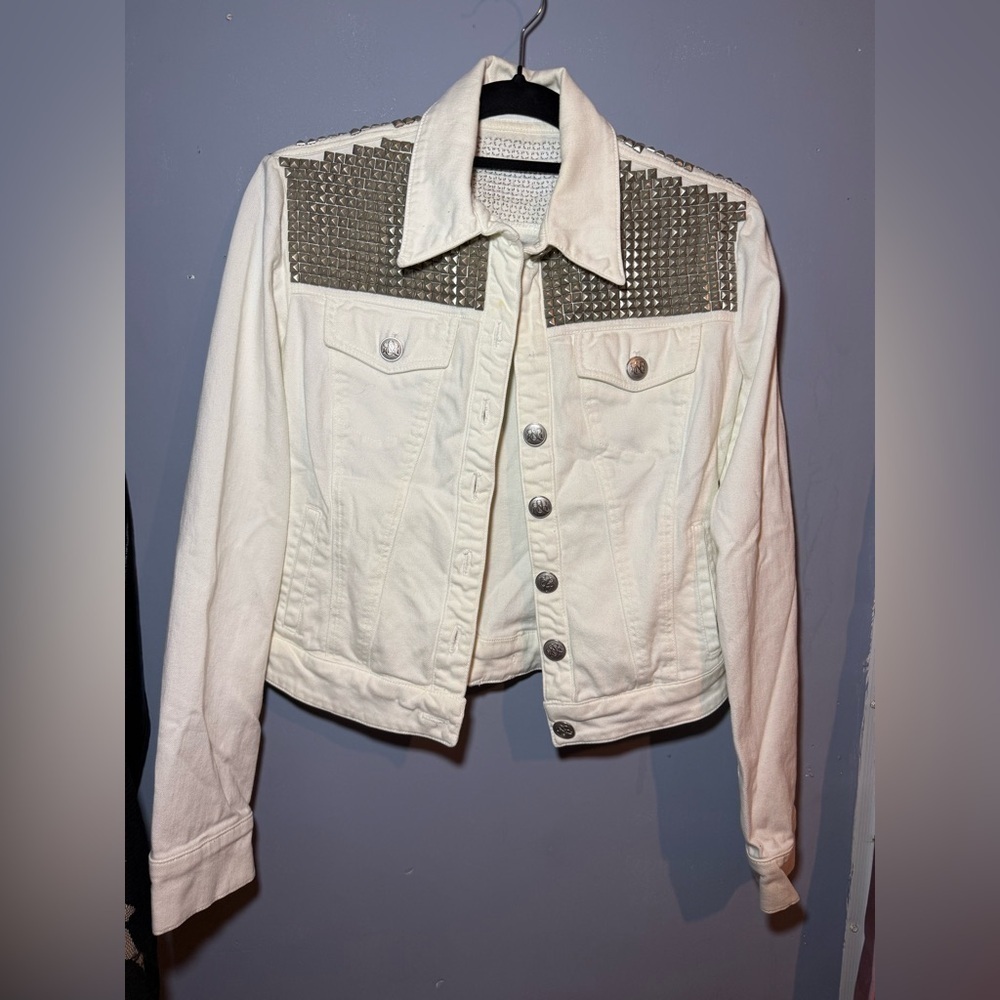 Rock & Republic White Jean Jacket with Metallic Studs